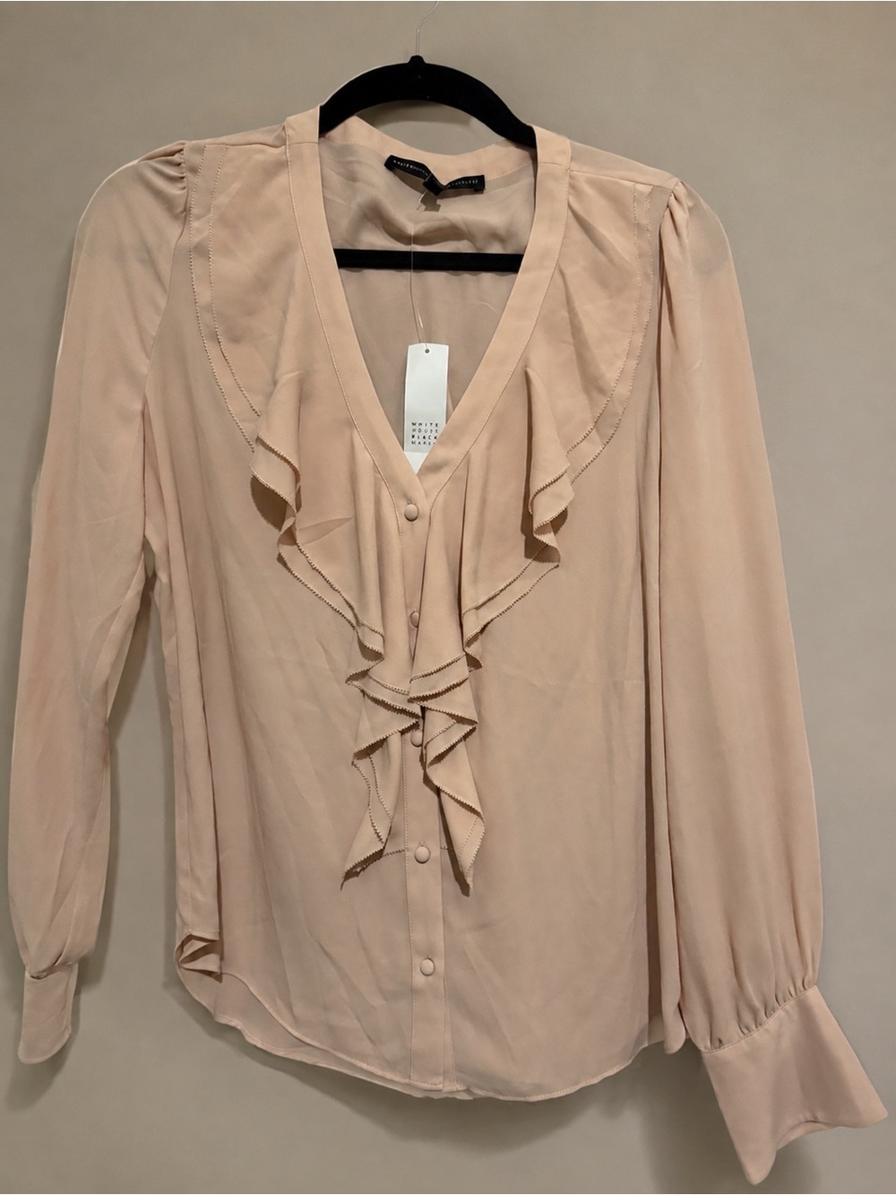 White House Black Market Ruffle V-Neck Blouse - Beige - Picture 4 of 4
